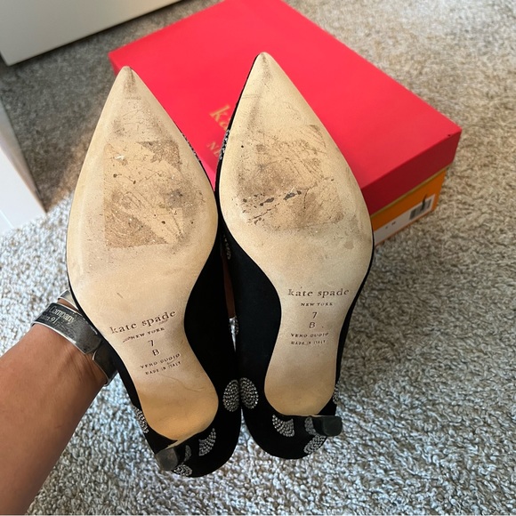 Beautiful Kate Spade Libby Black Suede Crystal Heels Size 7 - Picture 5 of 5